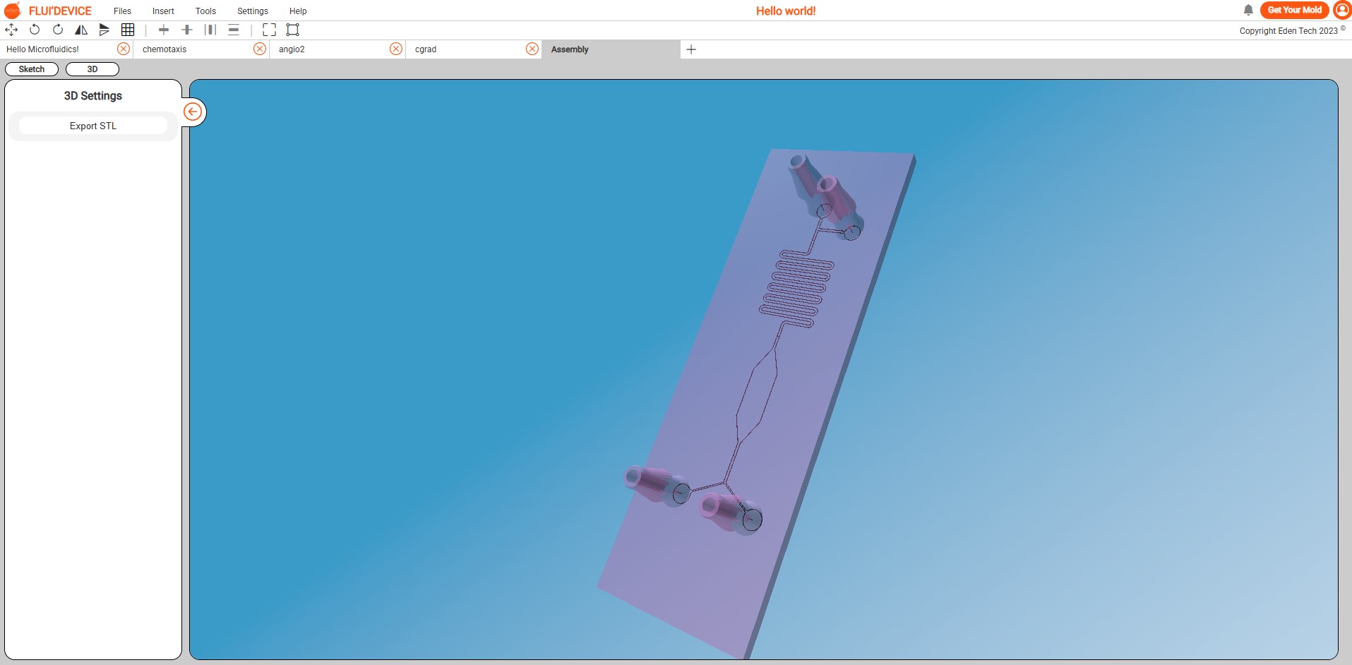 3D microfluidic device made on FLUI'DEVICE